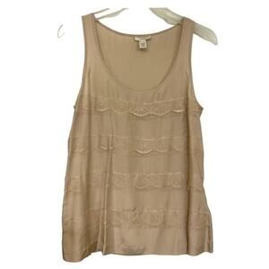 J. Crew Silk sleeveless tank top blouse Champagne pink nude gold fringe Size 0
